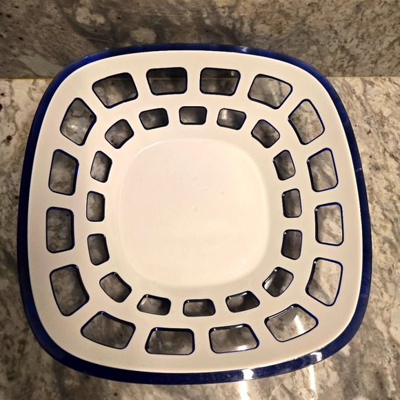 Guzzini Italian Cobalt Blue and White Bread Basket 9.5" Vintage Mid Century - Picture 1 of 6